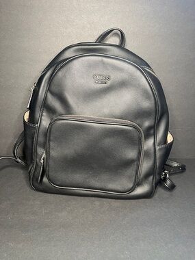 GUESS Black Faux Leather Backpack with Front Pocket